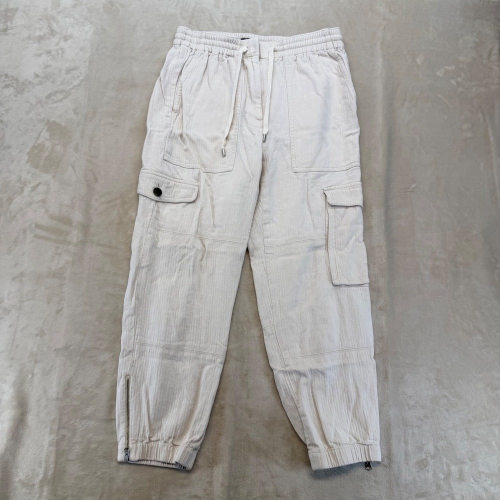 J.Crew‎ Cargo Joggers Womens 4 Ivory Excellent Linen Blend Zip Cuff Pants